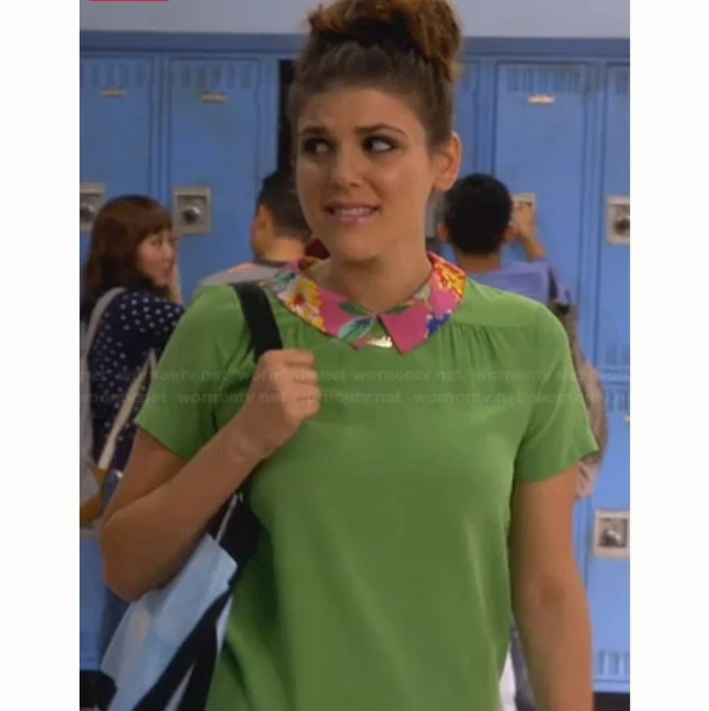 Kate Spade Bright Green Short-Sleeve Top with Pink Floral Collar